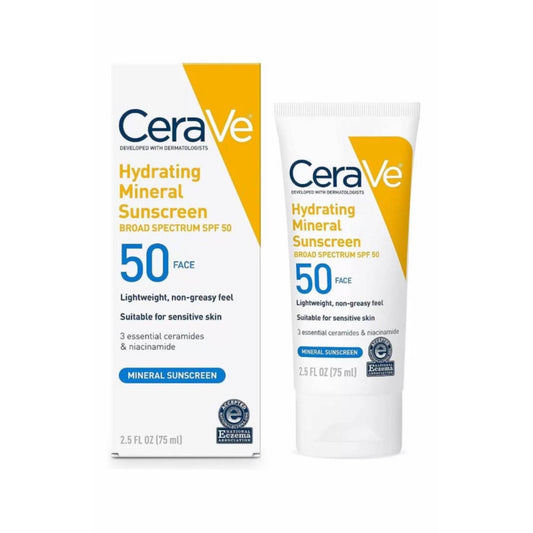 CeraVe Hydrating Mineral Sunscreen SPF 50 for Face - Broad Spectrum Protection - The Body Essential